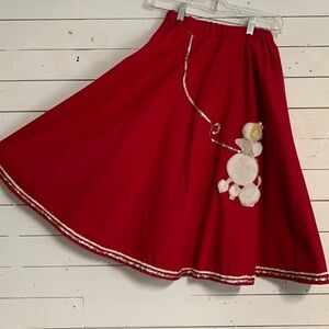 VTG Poodle Skirt Halloween Theatrical Costume Red Felt with Sequins & Faux Fur